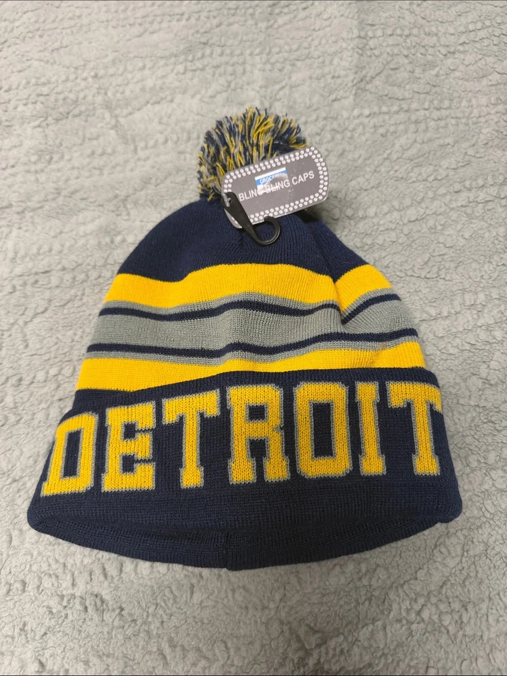 Detroit Pom Beanie - Navy and Yellow